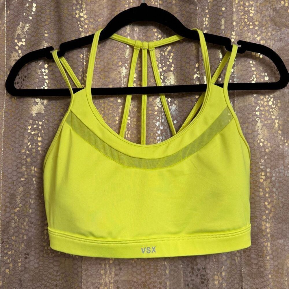 VSX Sport Victorias Secret Neon Yellow Strappy Longline Sports Bra S/M